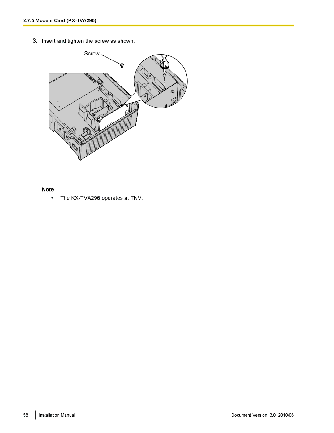 Panasonic KX-TVA50 installation manual Modem Card KX-TVA296 