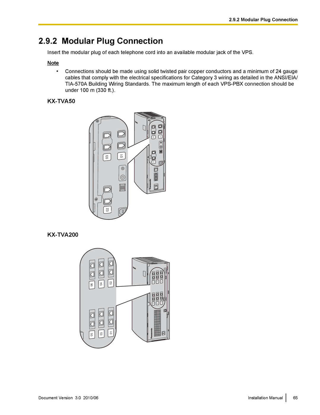 Panasonic KX-TVA50 installation manual Modular Plug Connection 