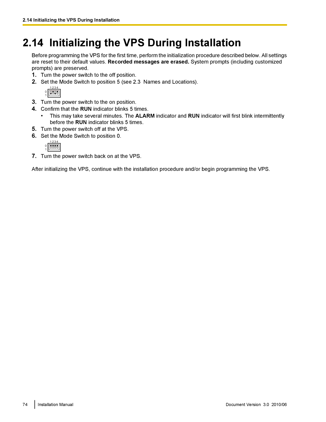 Panasonic KX-TVA50 installation manual Initializing the VPS During Installation 