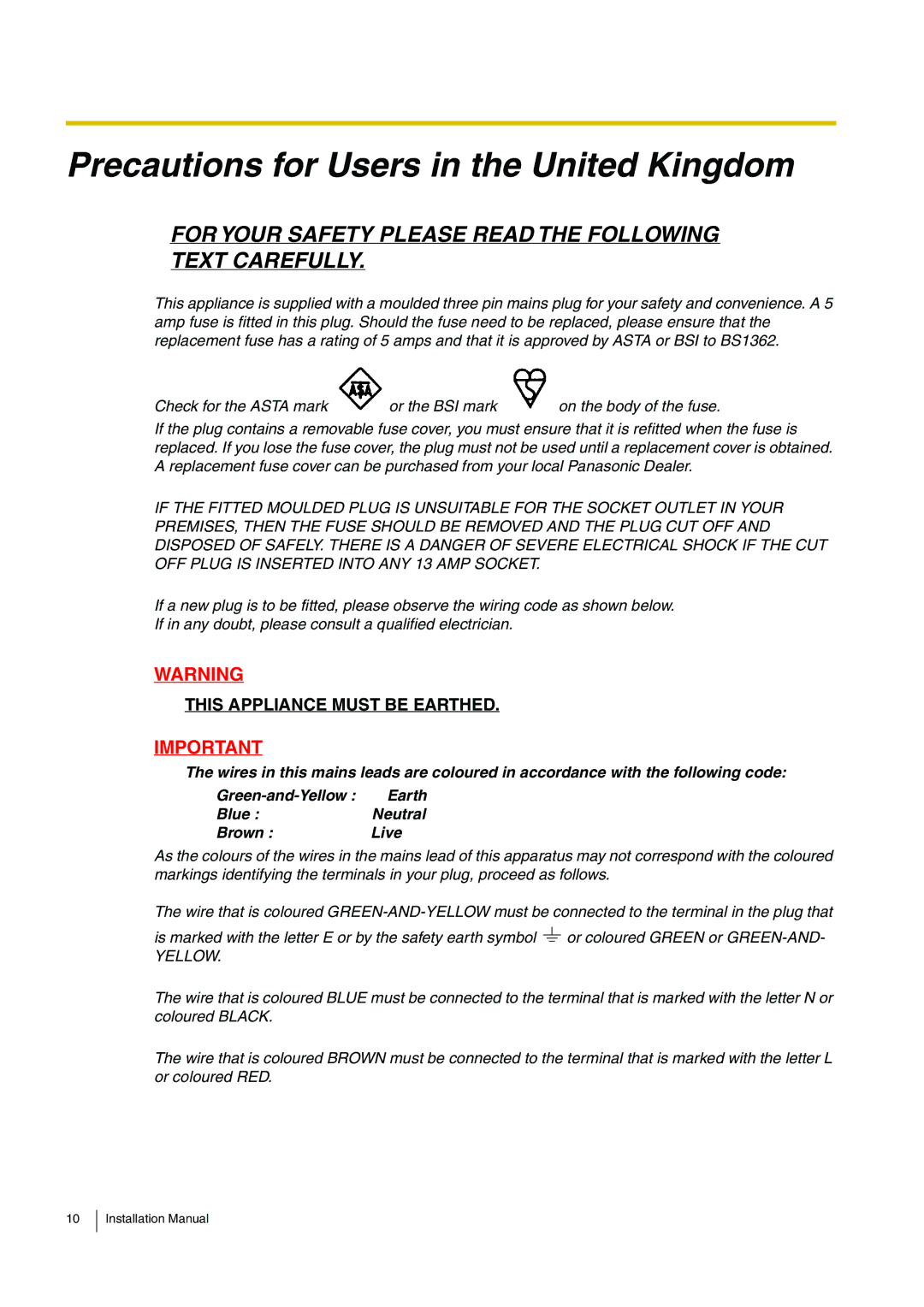 Panasonic KX-TVM50 installation manual Precautions for Users in the United Kingdom 