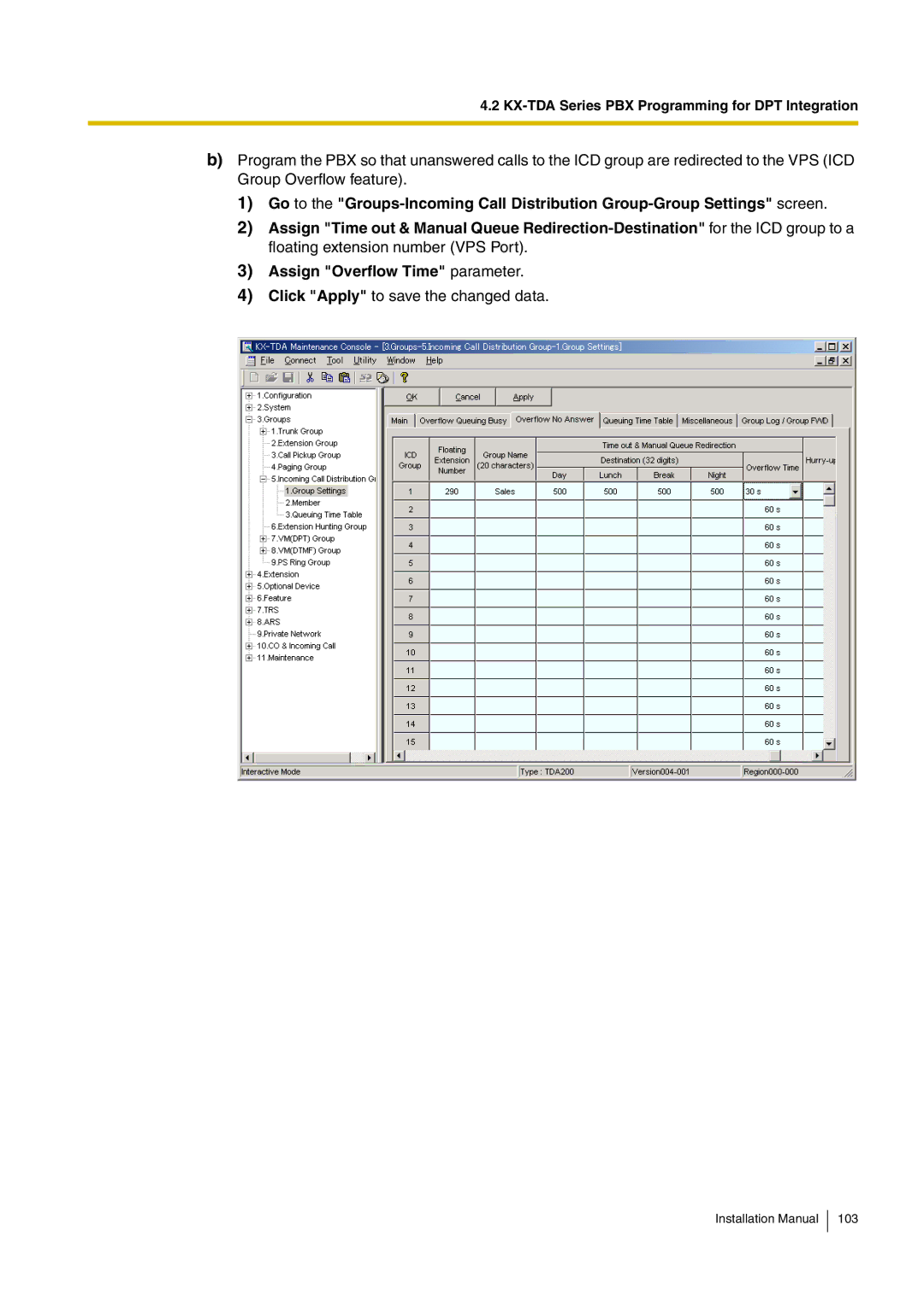 Panasonic KX-TVM50 installation manual Click Apply to save the changed data 