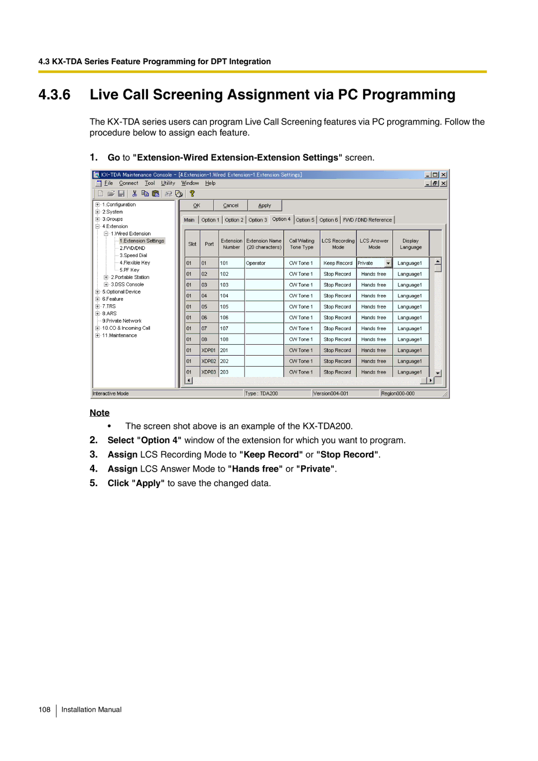 Panasonic KX-TVM50 installation manual Live Call Screening Assignment via PC Programming 