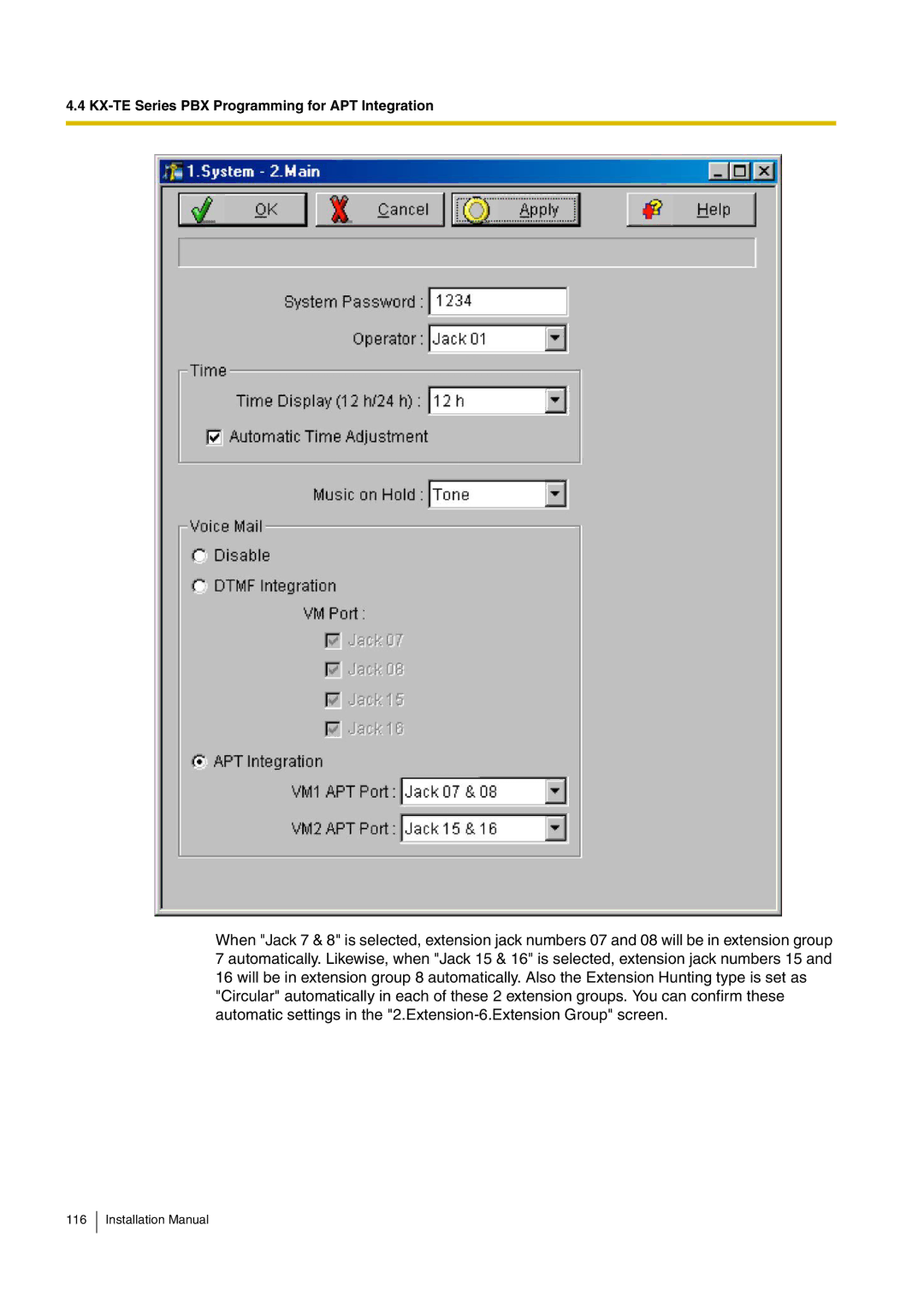 Panasonic KX-TVM50 installation manual KX-TE Series PBX Programming for APT Integration 