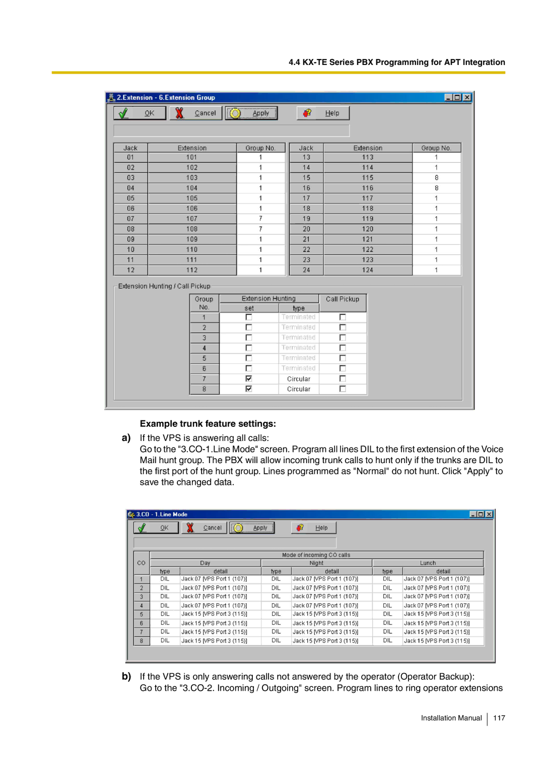 Panasonic KX-TVM50 installation manual Example trunk feature settings 