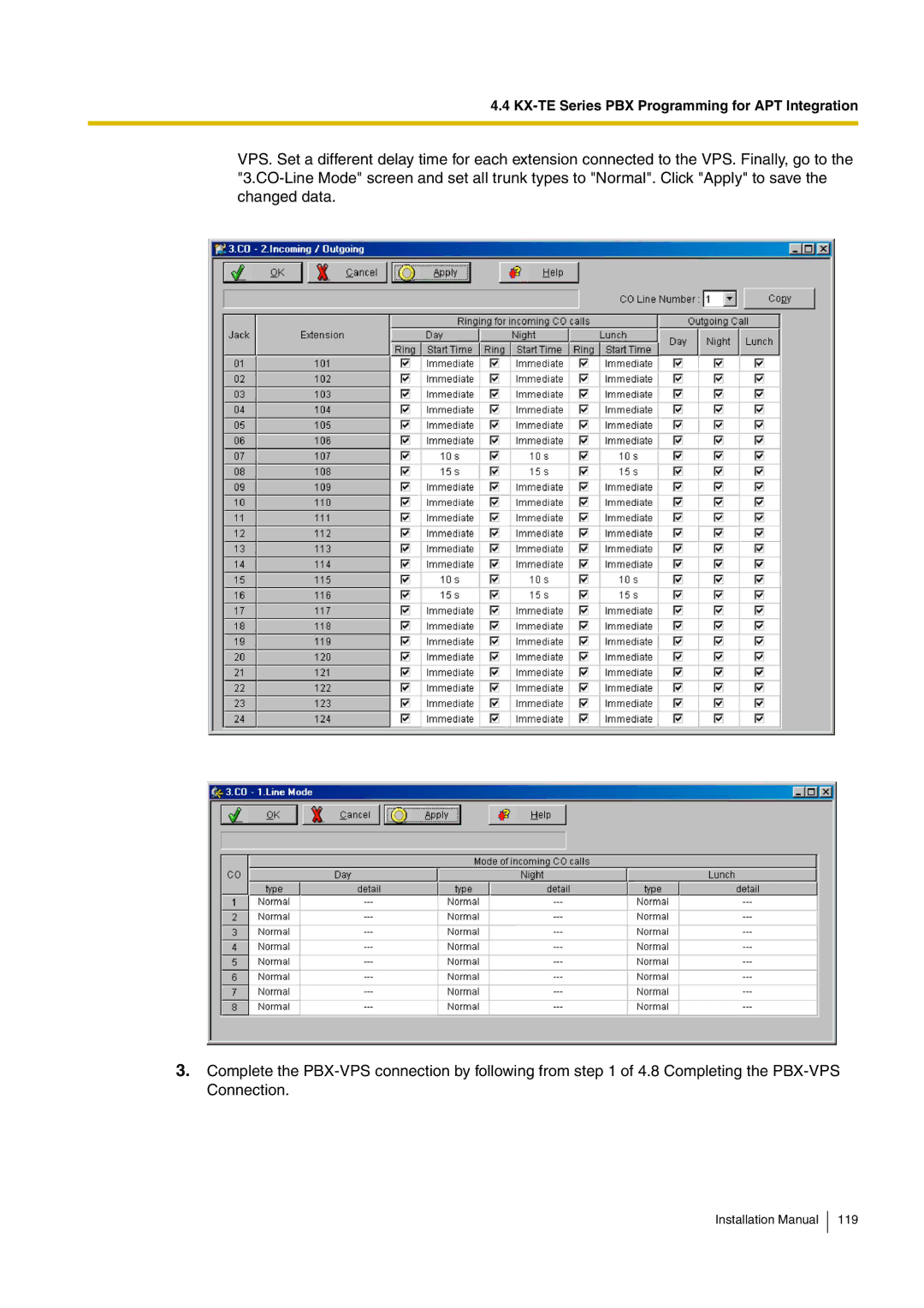 Panasonic KX-TVM50 installation manual KX-TE Series PBX Programming for APT Integration 