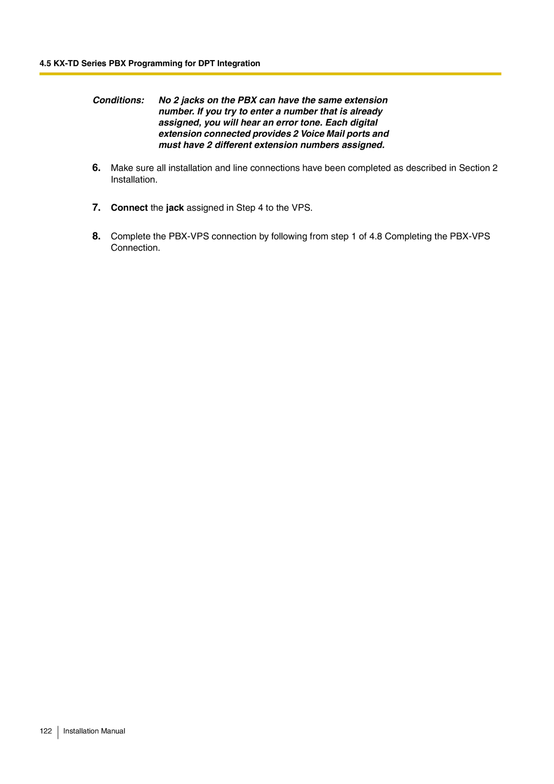 Panasonic KX-TVM50 installation manual KX-TD Series PBX Programming for DPT Integration 