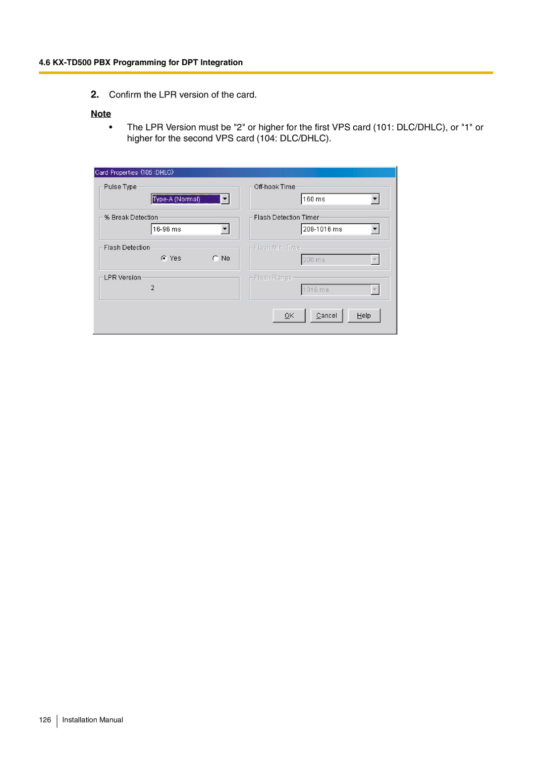 Panasonic KX-TVM50 installation manual KX-TD500 PBX Programming for DPT Integration 