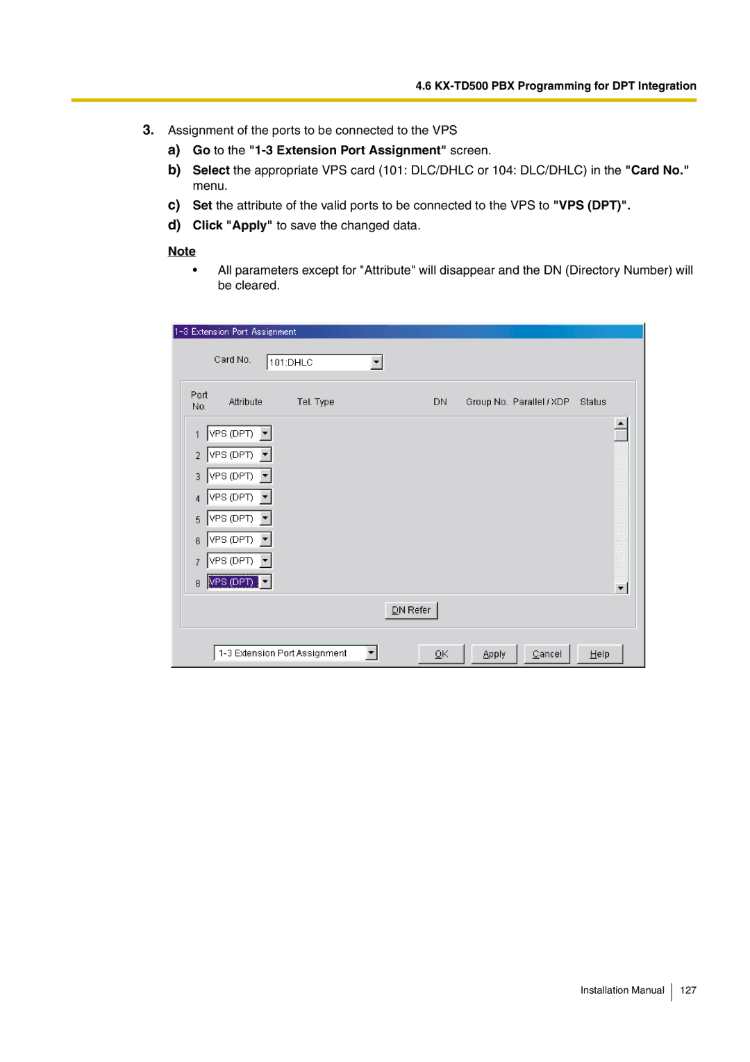 Panasonic KX-TVM50 installation manual Go to the 1-3 Extension Port Assignment screen 