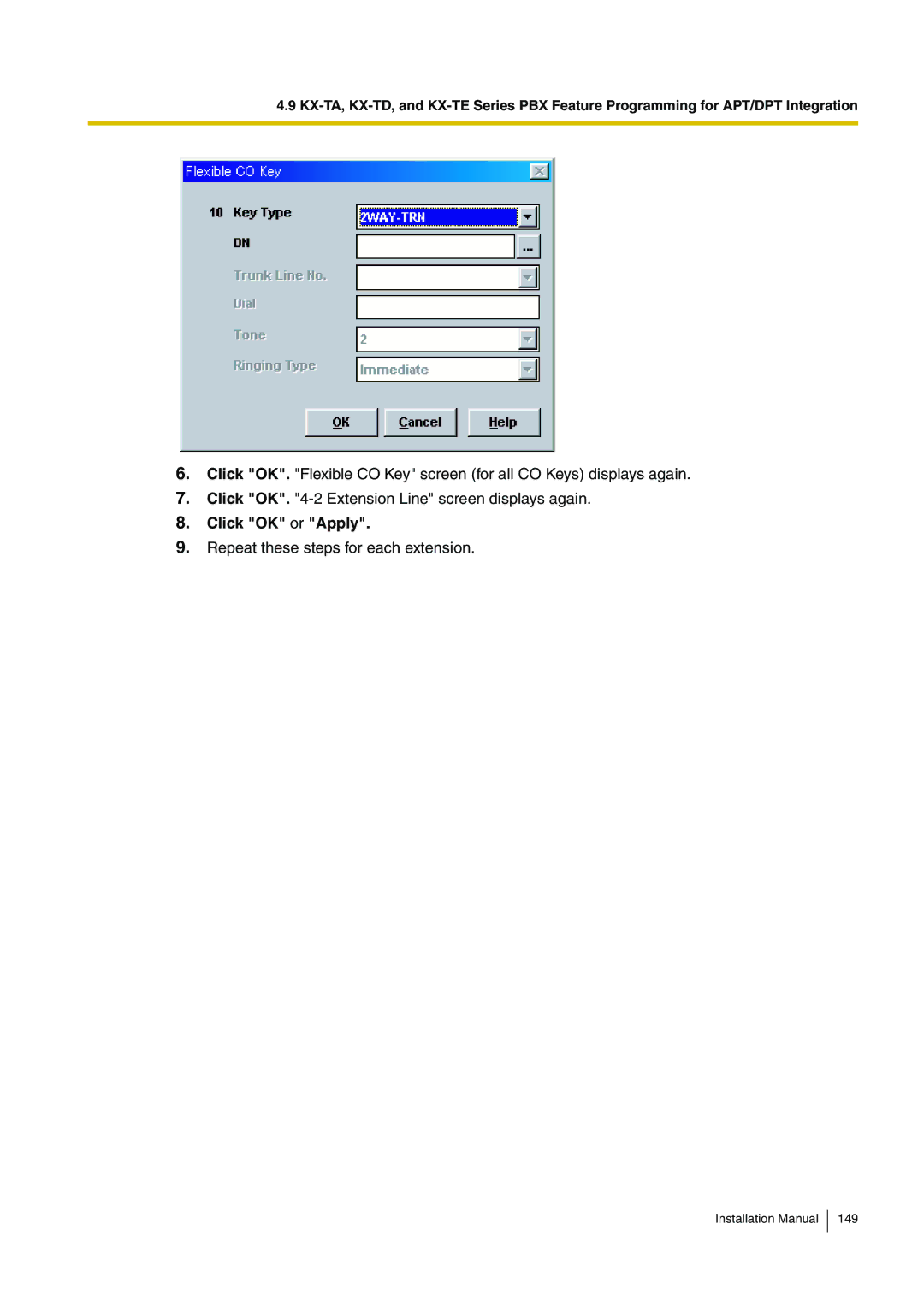 Panasonic KX-TVM50 installation manual Click OK or Apply 