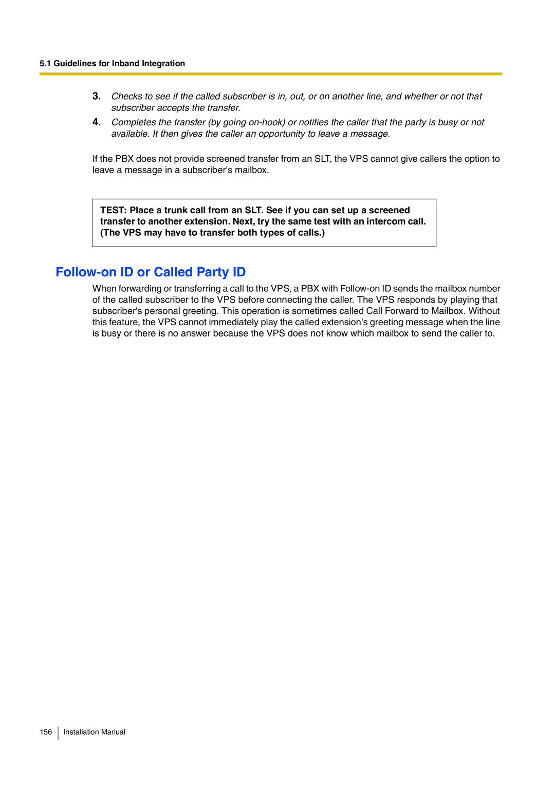 Panasonic KX-TVM50 installation manual Follow-on ID or Called Party ID 