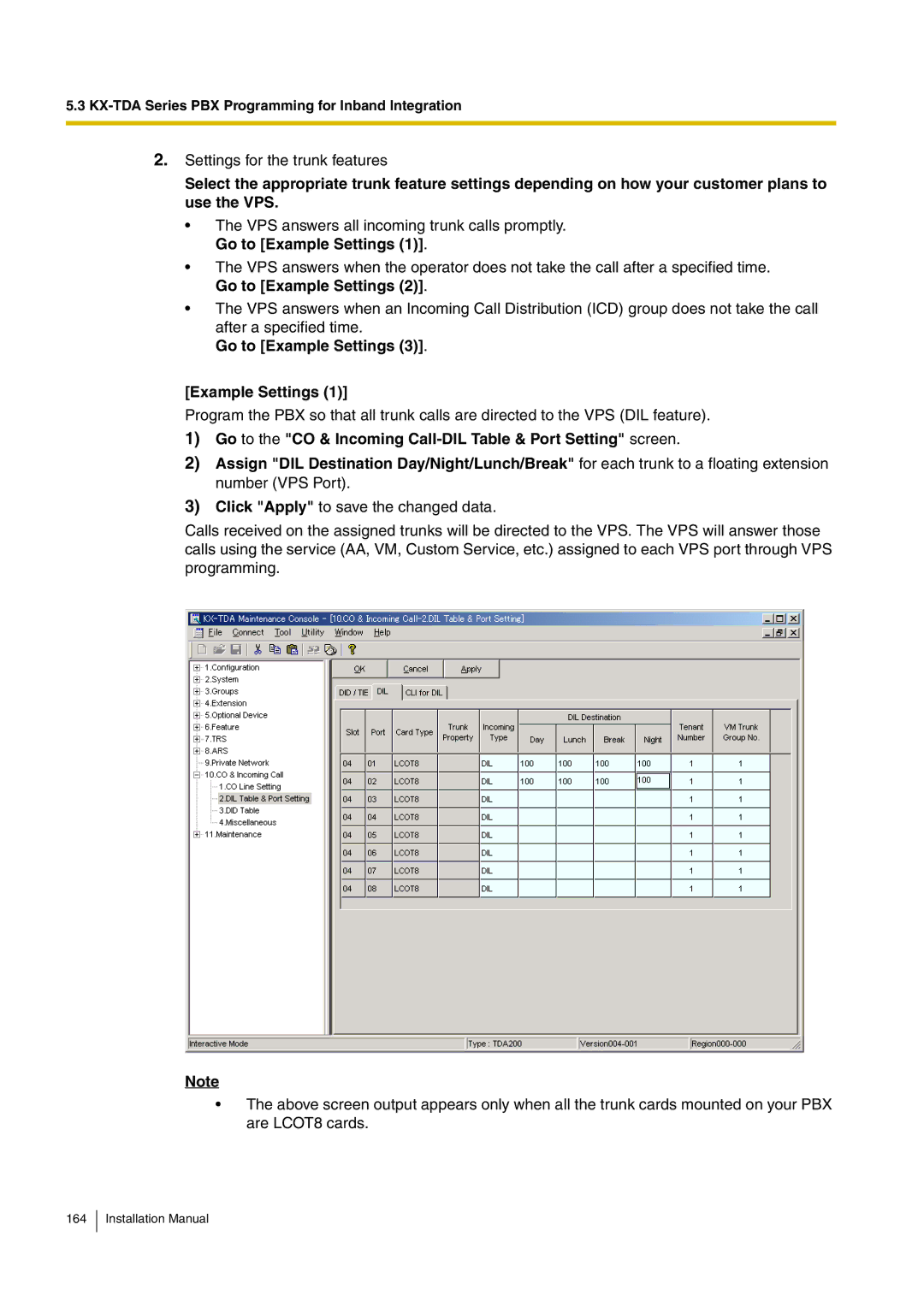 Panasonic KX-TVM50 installation manual Go to Example Settings 