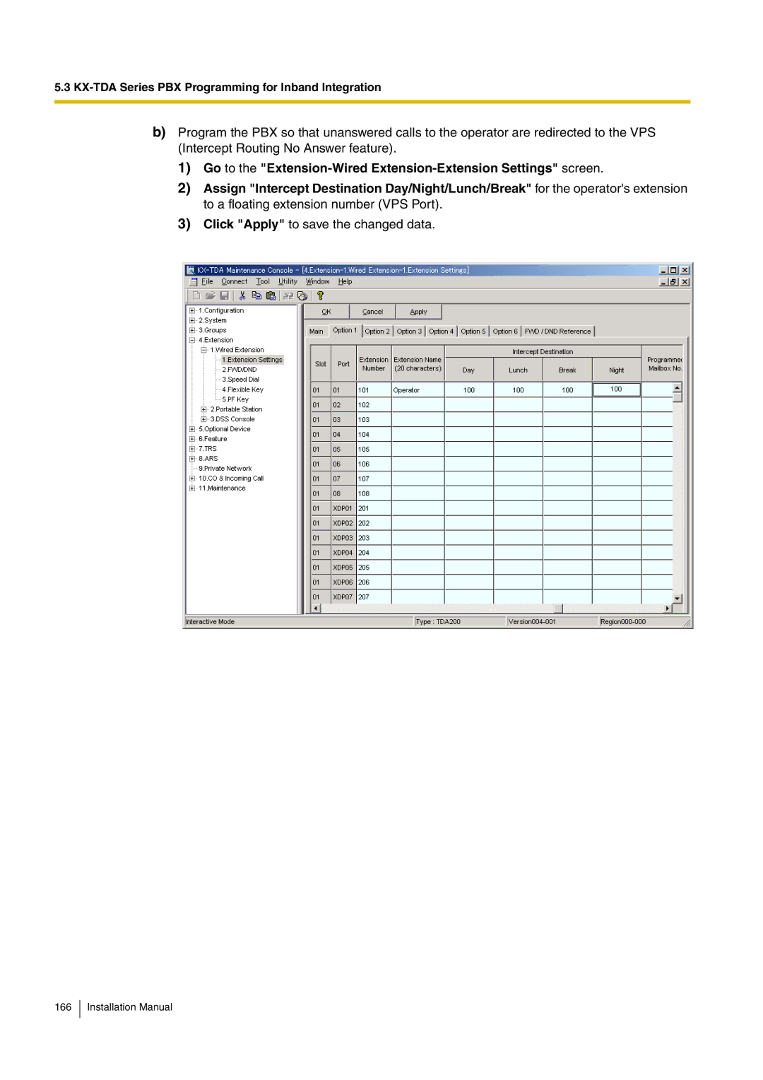 Panasonic KX-TVM50 installation manual Click Apply to save the changed data 