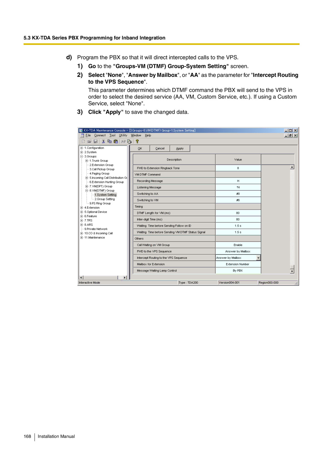 Panasonic KX-TVM50 installation manual KX-TDA Series PBX Programming for Inband Integration 