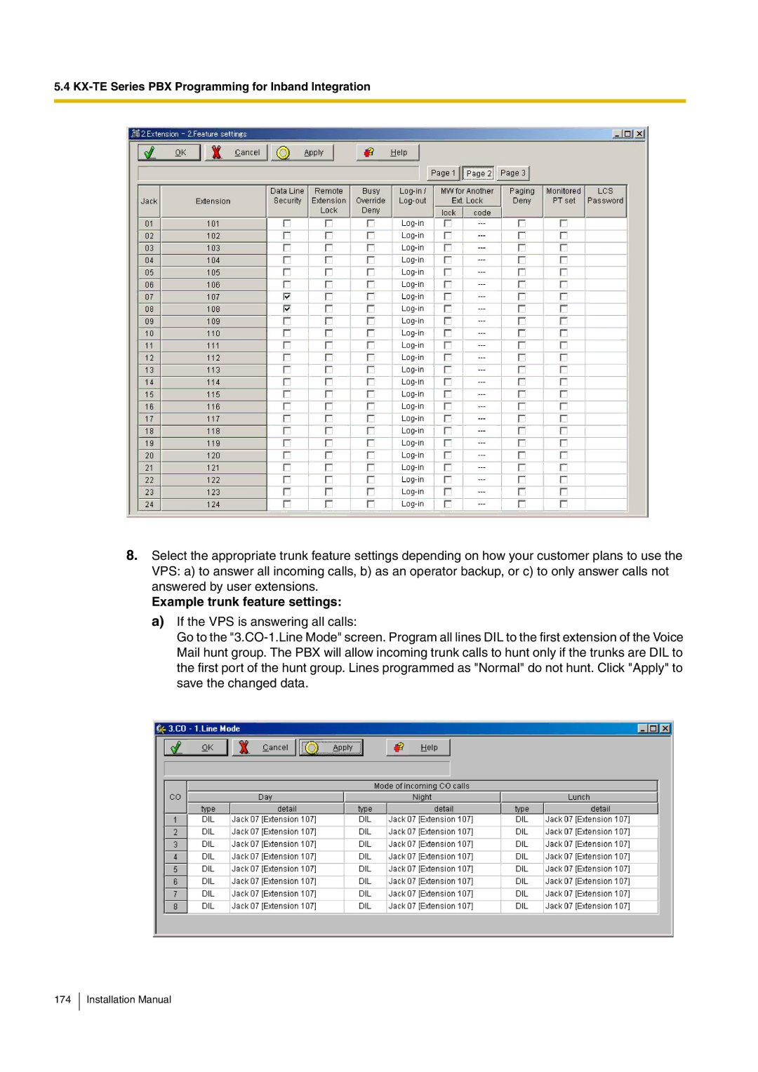 Panasonic KX-TVM50 installation manual Example trunk feature settings 