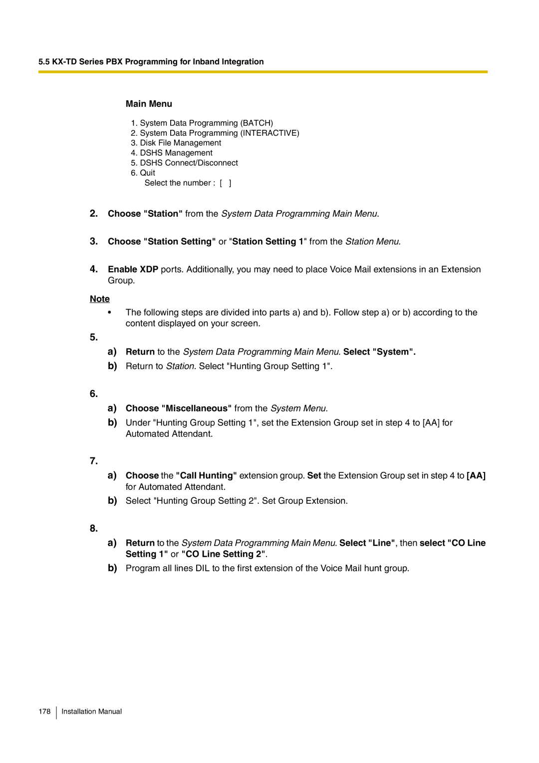 Panasonic KX-TVM50 installation manual Main Menu, Choose Miscellaneous from the System Menu 