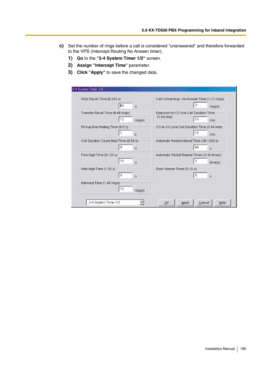 Panasonic KX-TVM50 installation manual Click Apply to save the changed data 