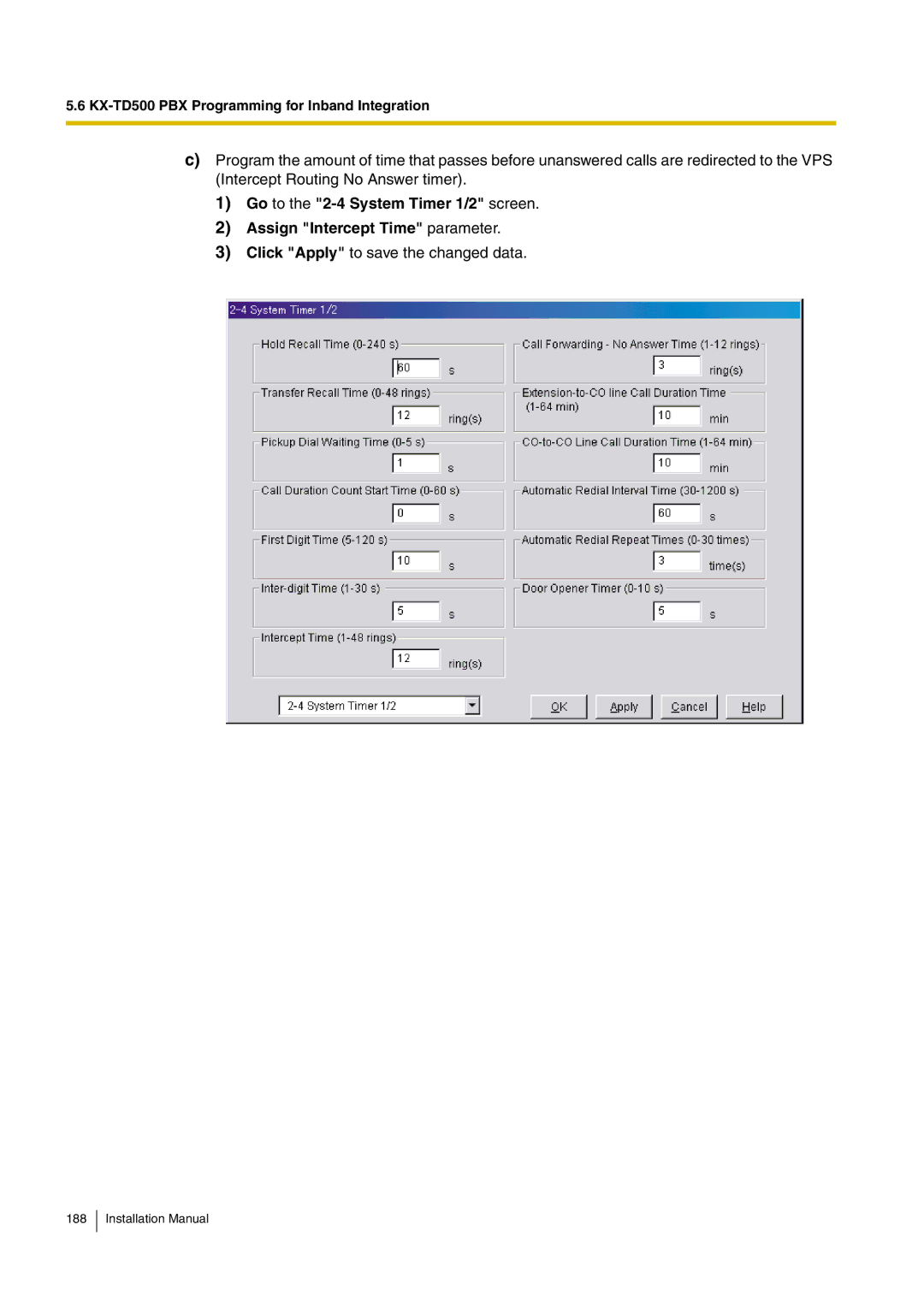 Panasonic KX-TVM50 installation manual Click Apply to save the changed data 