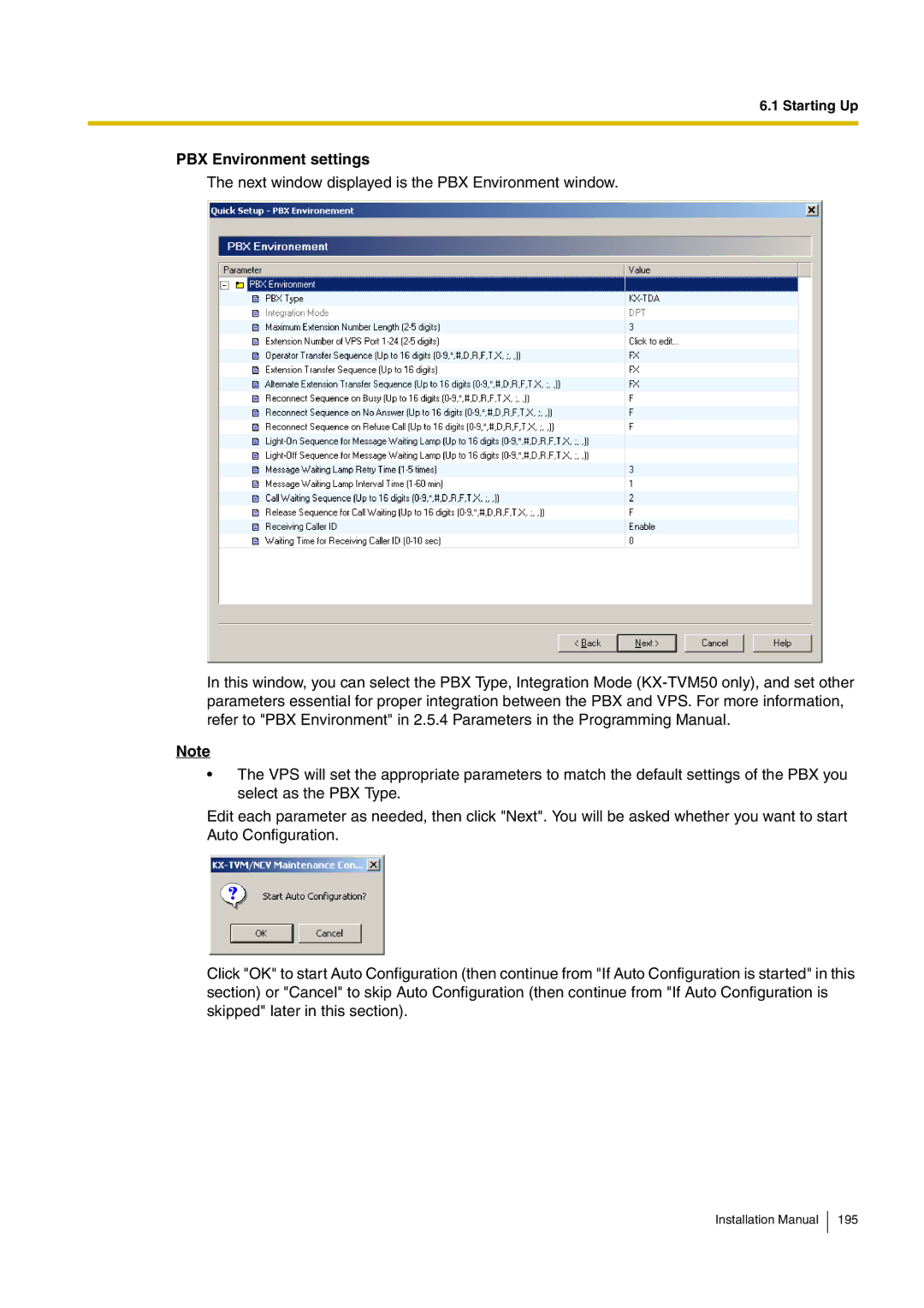 Panasonic KX-TVM50 installation manual PBX Environment settings 