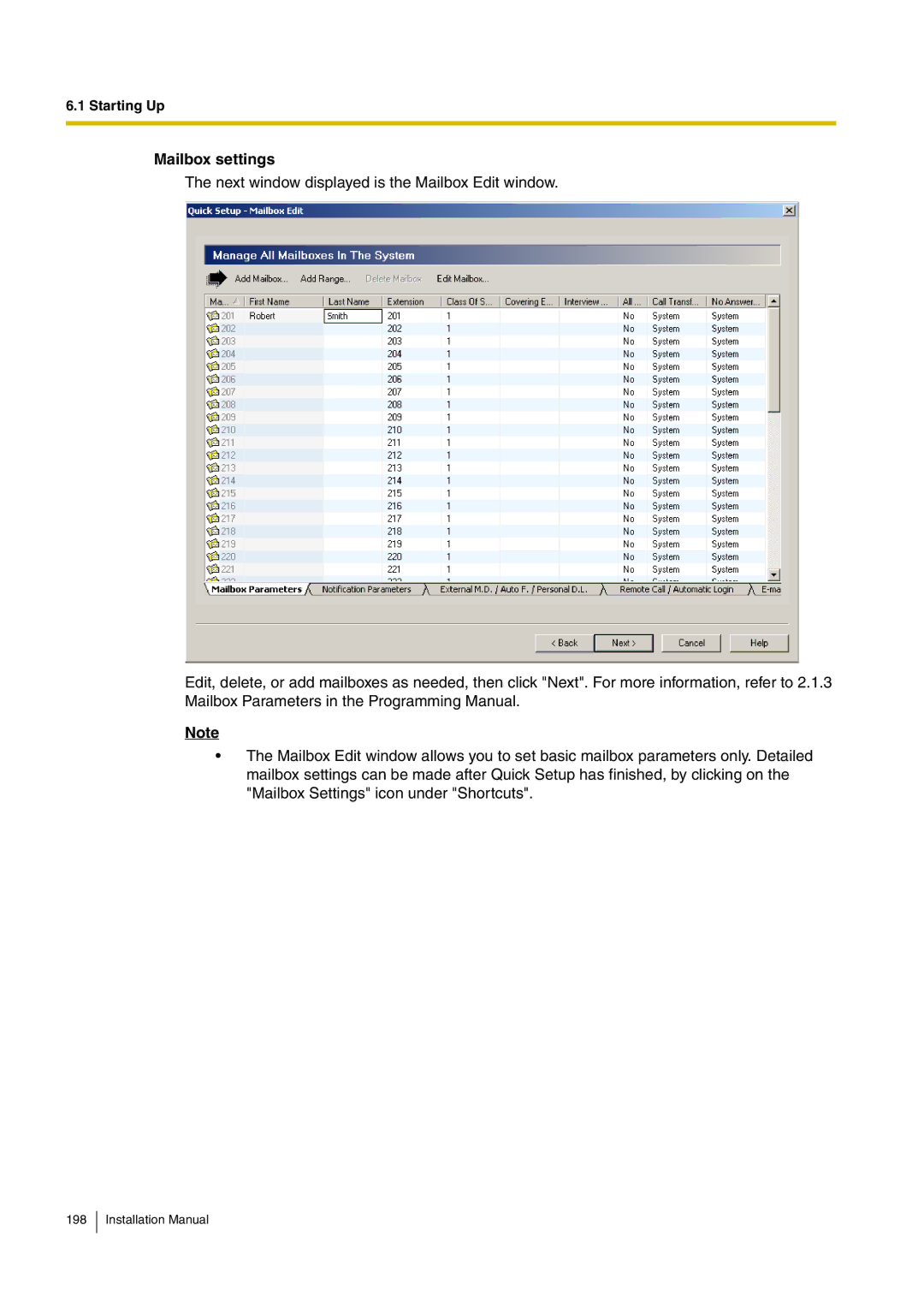 Panasonic KX-TVM50 installation manual Mailbox settings 