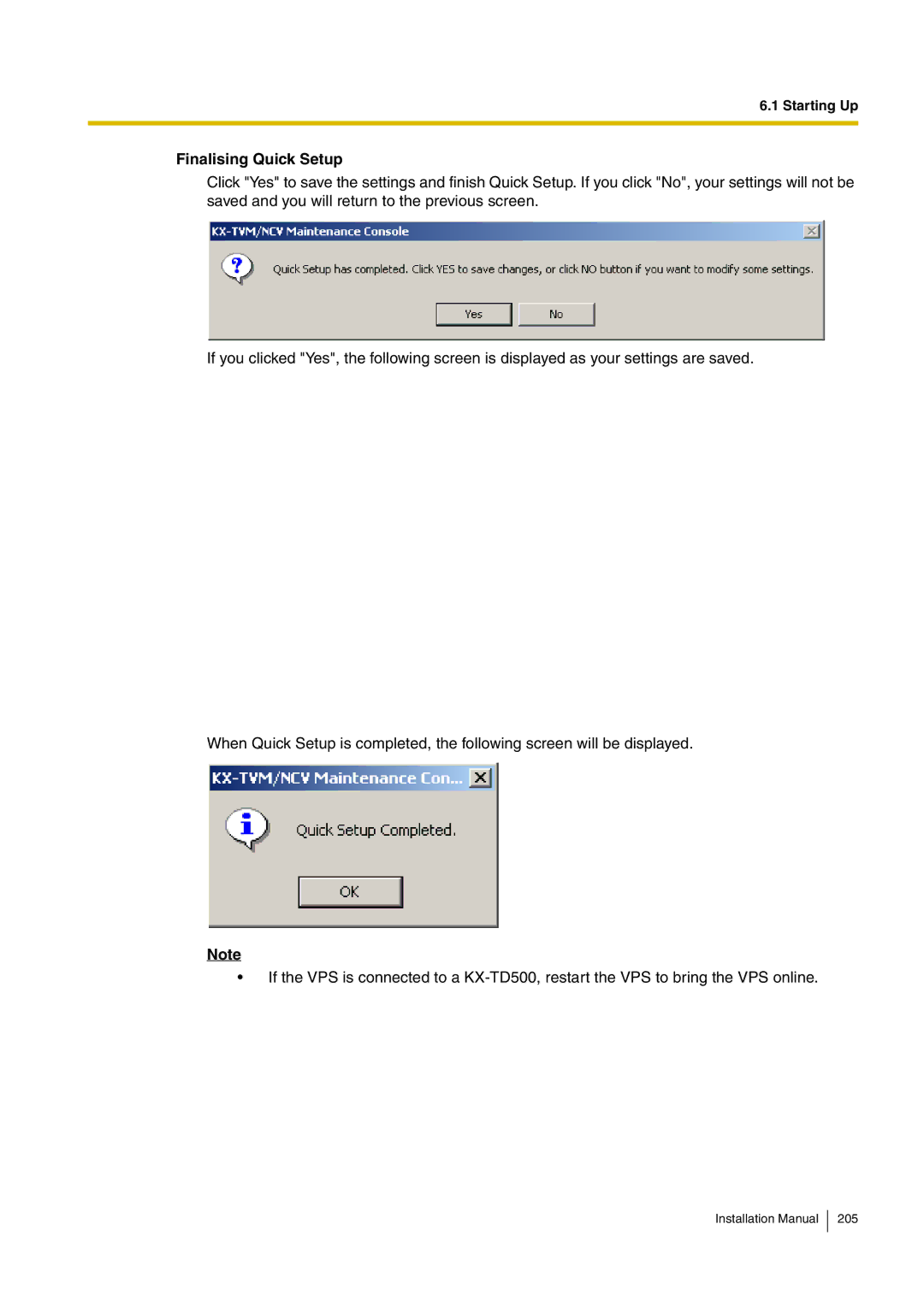 Panasonic KX-TVM50 installation manual Finalising Quick Setup 