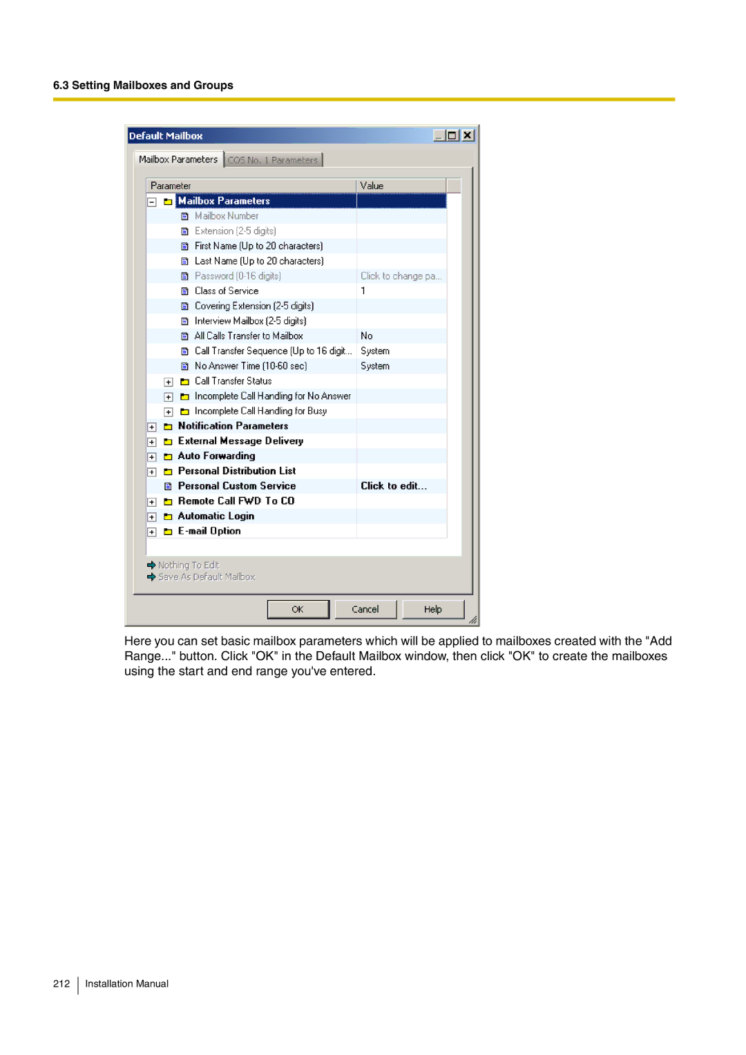 Panasonic KX-TVM50 installation manual Setting Mailboxes and Groups 