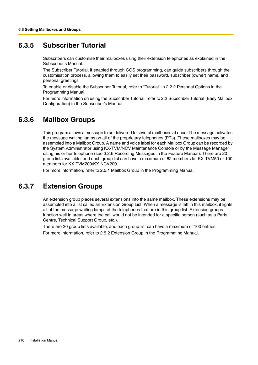 Panasonic KX-TVM50 installation manual Subscriber Tutorial, Mailbox Groups, Extension Groups 