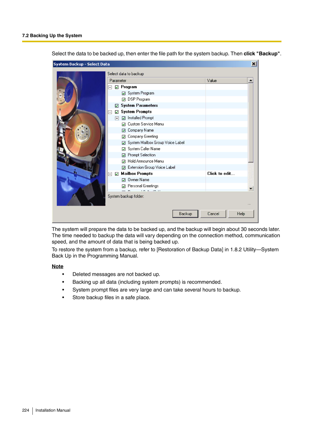 Panasonic KX-TVM50 installation manual Backing Up the System 