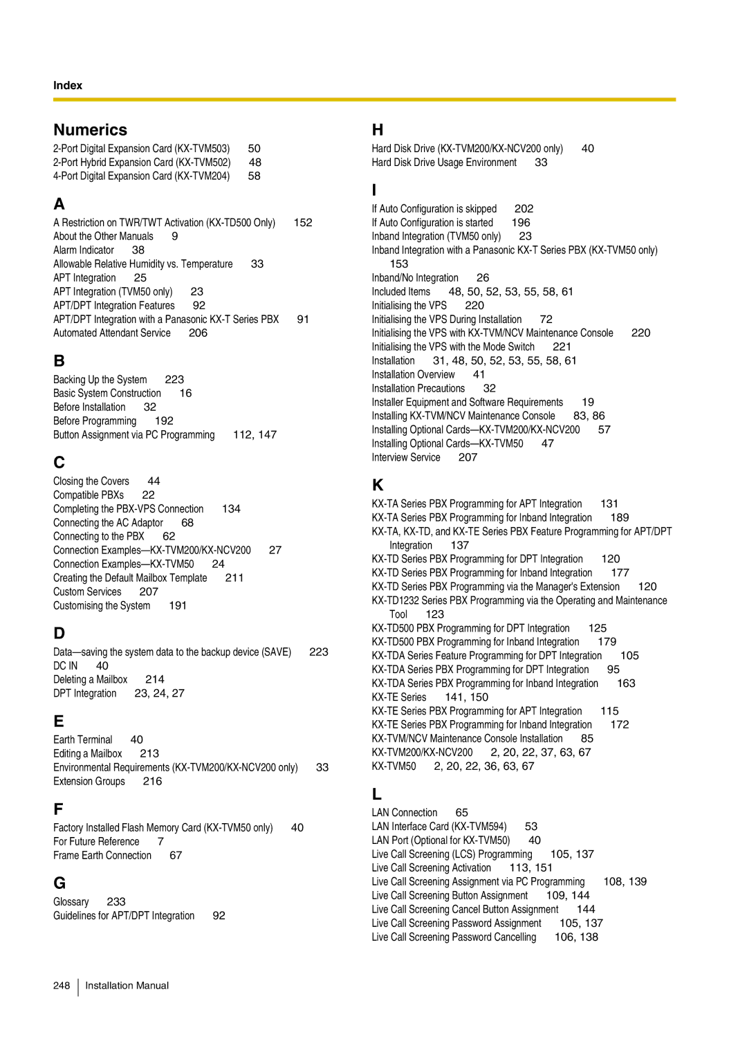 Panasonic KX-TVM50 installation manual Numerics 