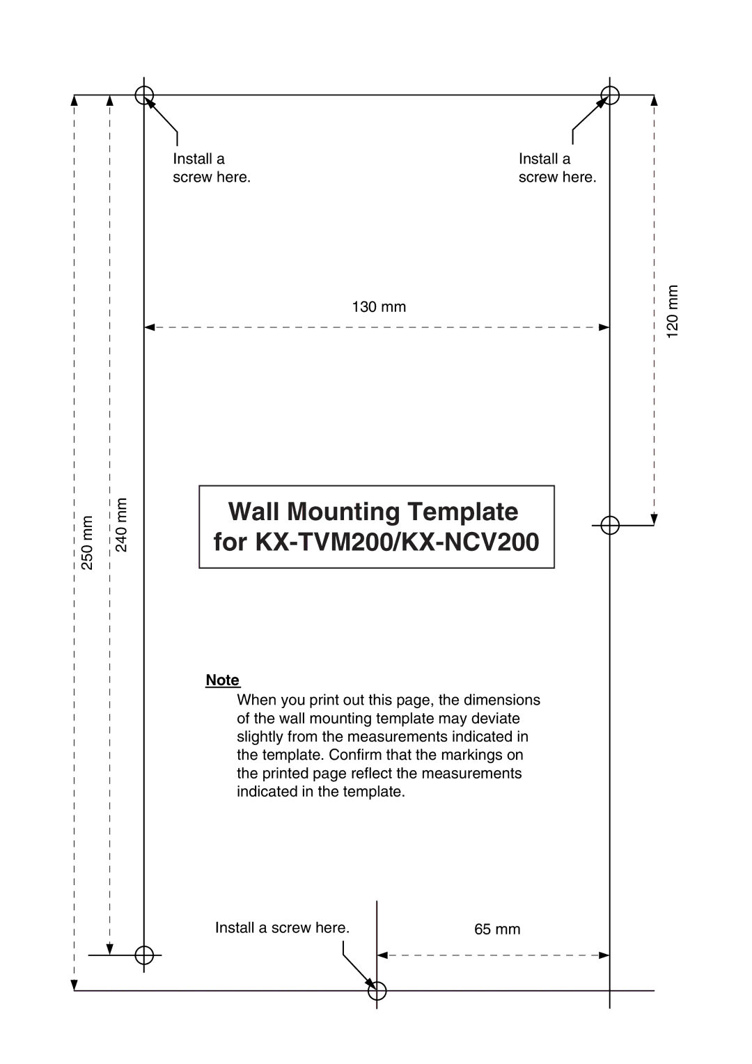 Panasonic KX-TVM50 installation manual Wall Mounting Template for KX-TVM200/KX-NCV200 