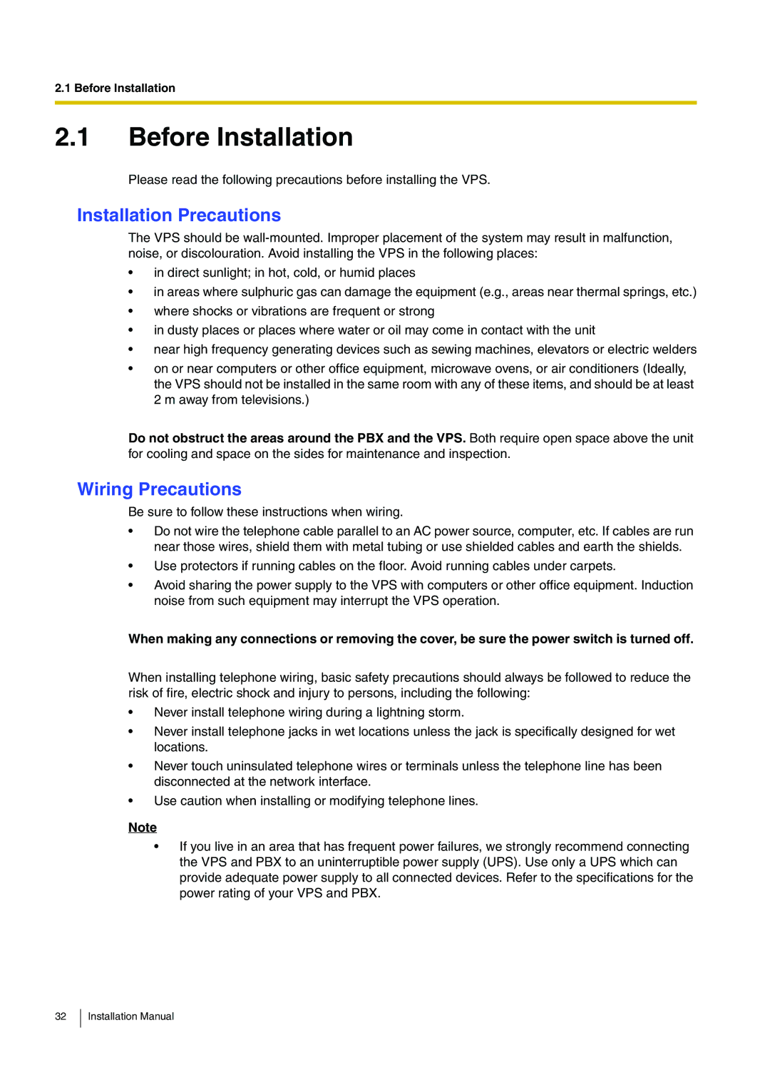 Panasonic KX-TVM50 installation manual Before Installation, Installation Precautions, Wiring Precautions 