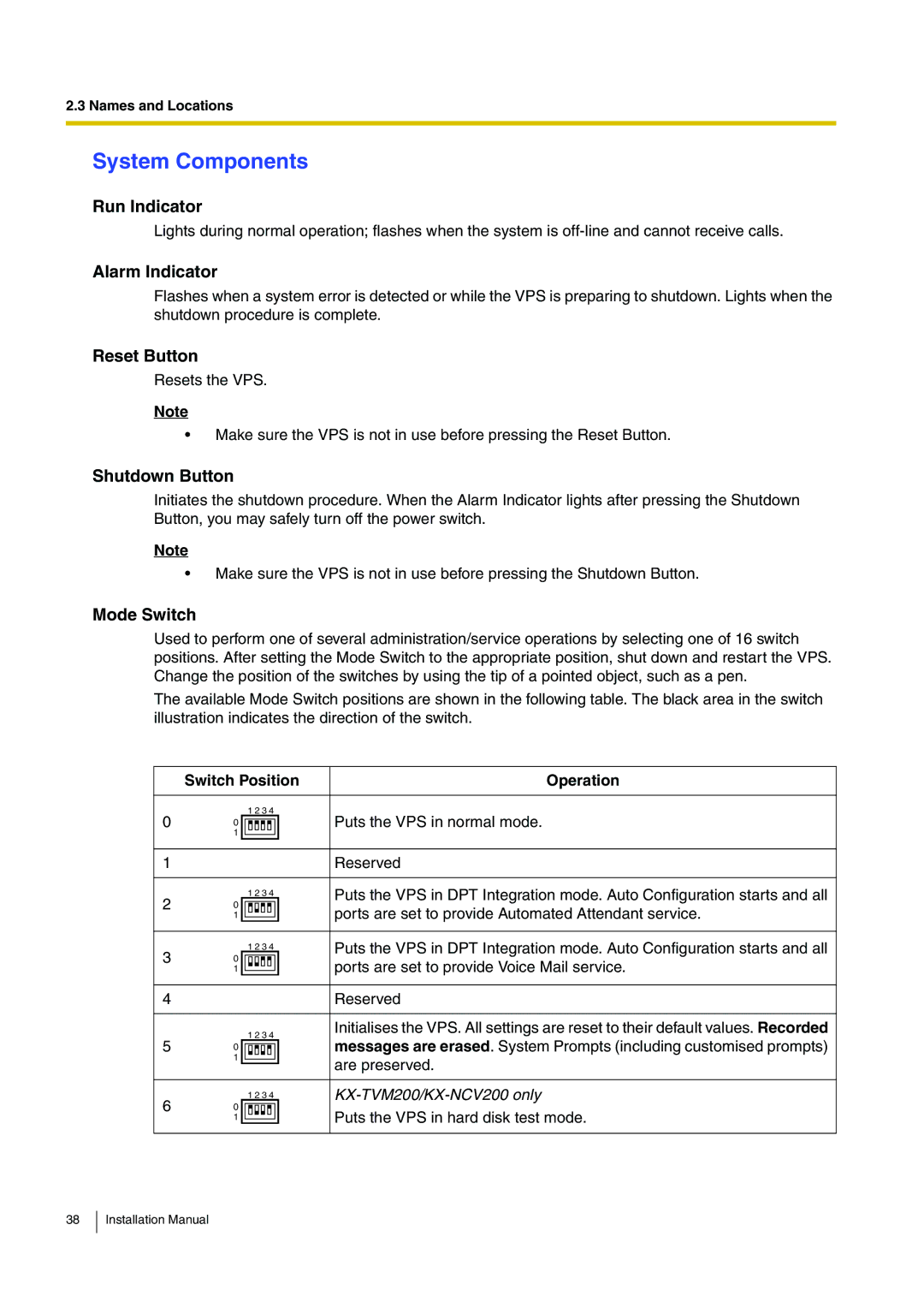 Panasonic KX-TVM50 installation manual System Components 