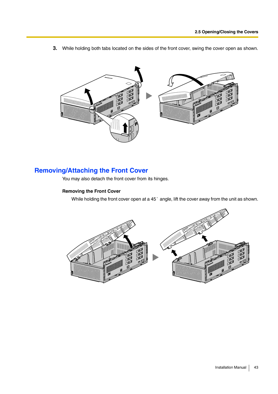 Panasonic KX-TVM50 installation manual Removing/Attaching the Front Cover, Removing the Front Cover 