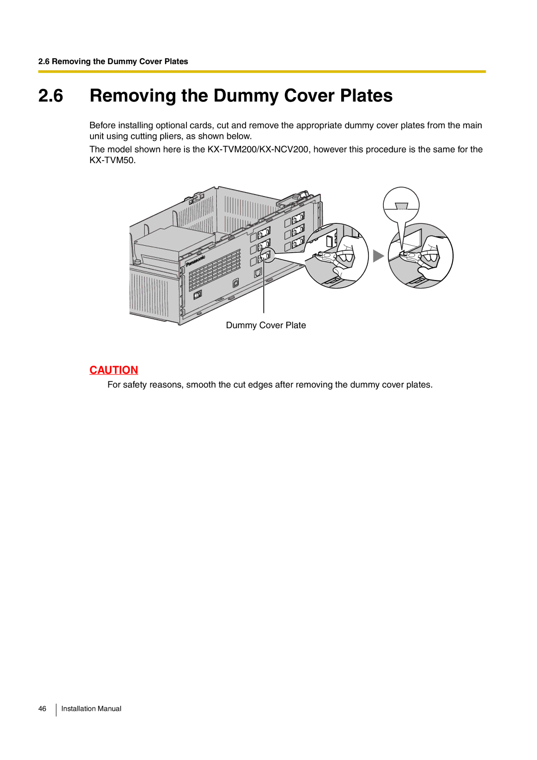 Panasonic KX-TVM50 installation manual Removing the Dummy Cover Plates 