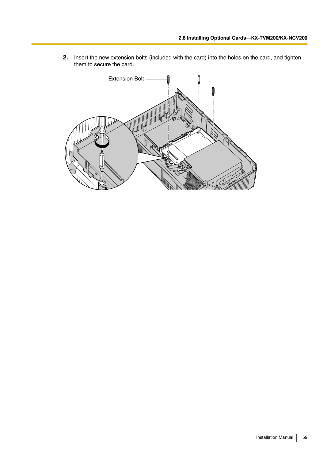 Panasonic KX-TVM50 installation manual Installing Optional Cards-KX-TVM200/KX-NCV200 