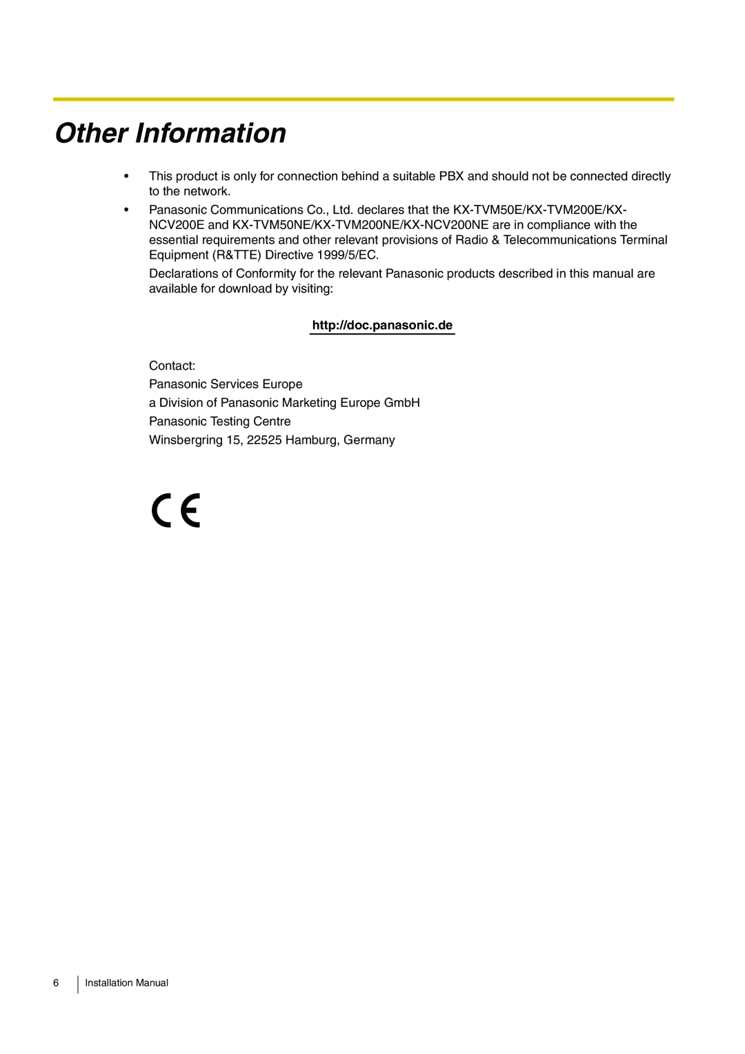 Panasonic KX-TVM50 installation manual Other Information, Http//doc.panasonic.de 