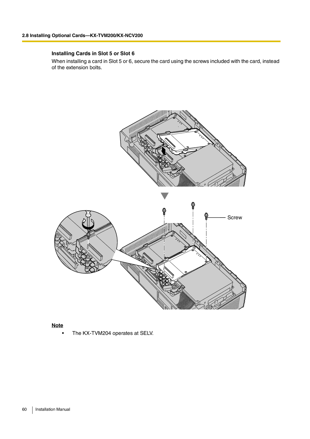 Panasonic KX-TVM50 installation manual Installing Cards in Slot 5 or Slot 