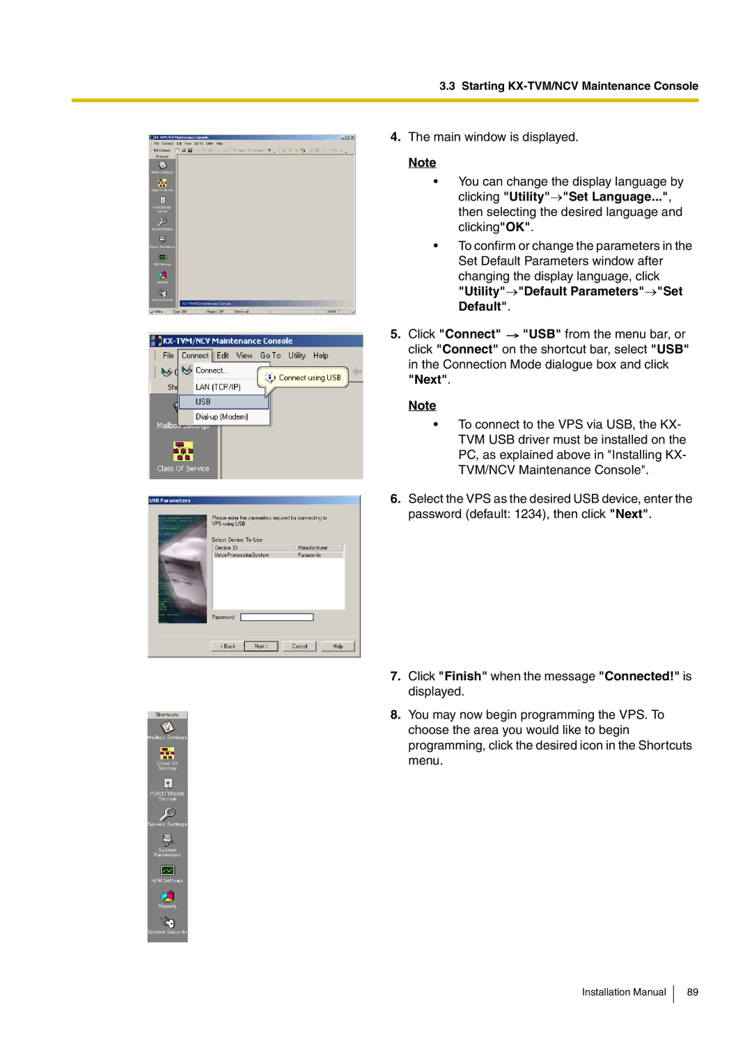 Panasonic KX-TVM50 installation manual Starting KX-TVM/NCV Maintenance Console 