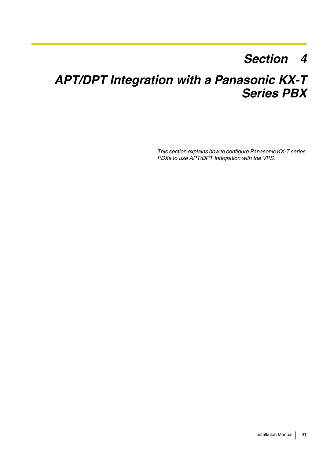 Panasonic KX-TVM50 installation manual Section APT/DPT Integration with a Panasonic KX-T Series PBX 