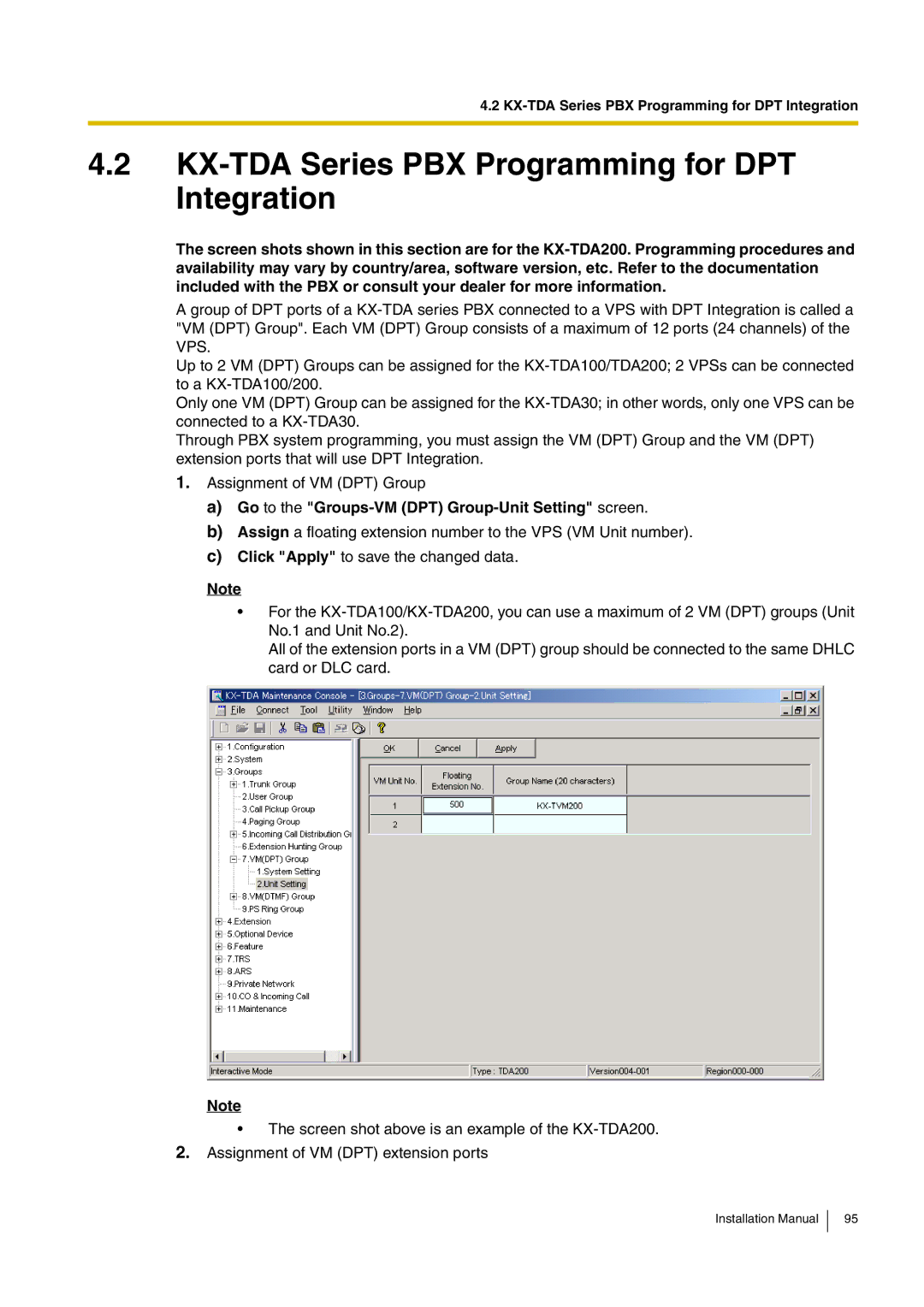 Panasonic KX-TVM50 KX-TDA Series PBX Programming for DPT Integration, Go to the Groups-VM DPT Group-Unit Setting screen 