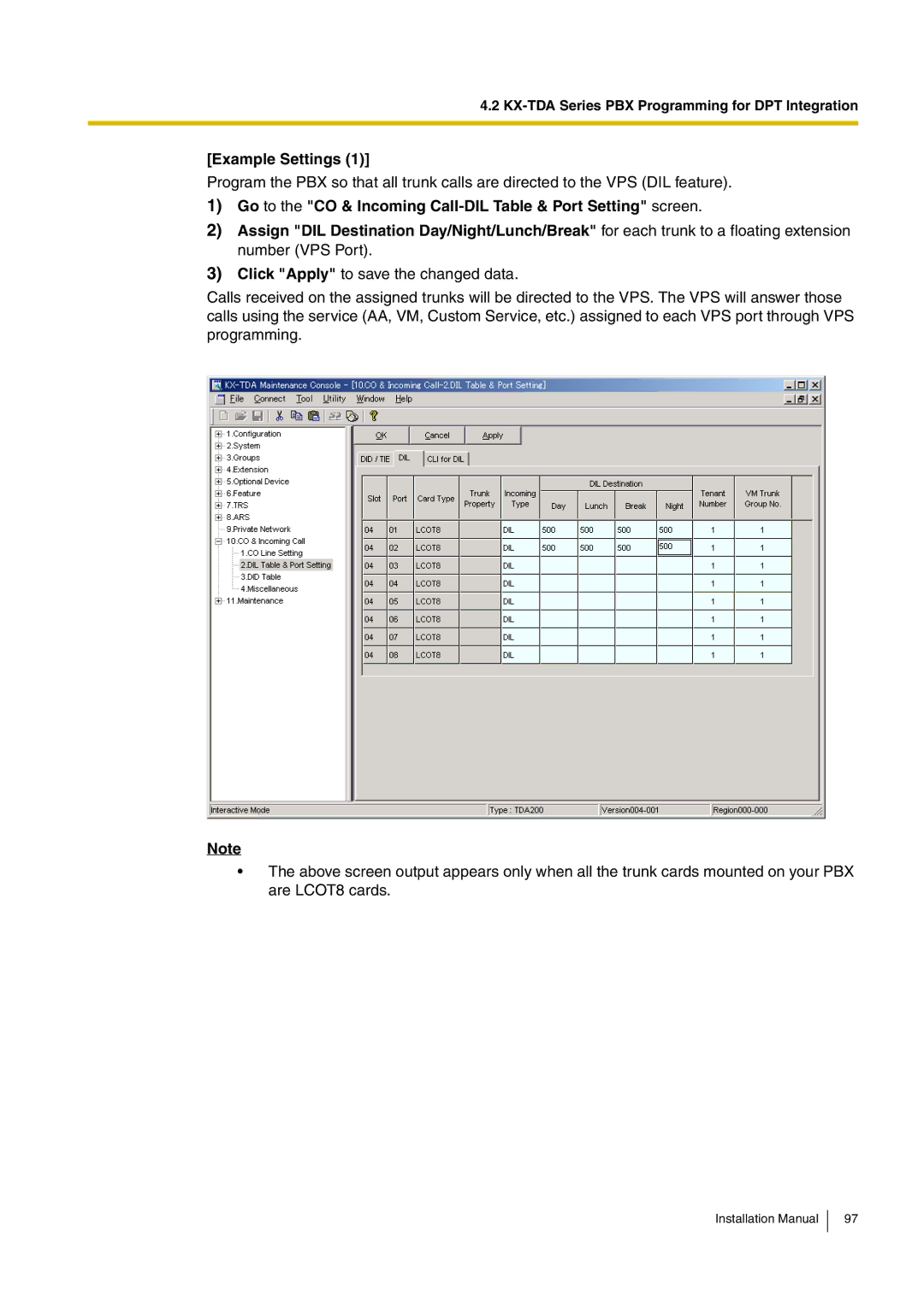 Panasonic KX-TVM50 installation manual Example Settings 