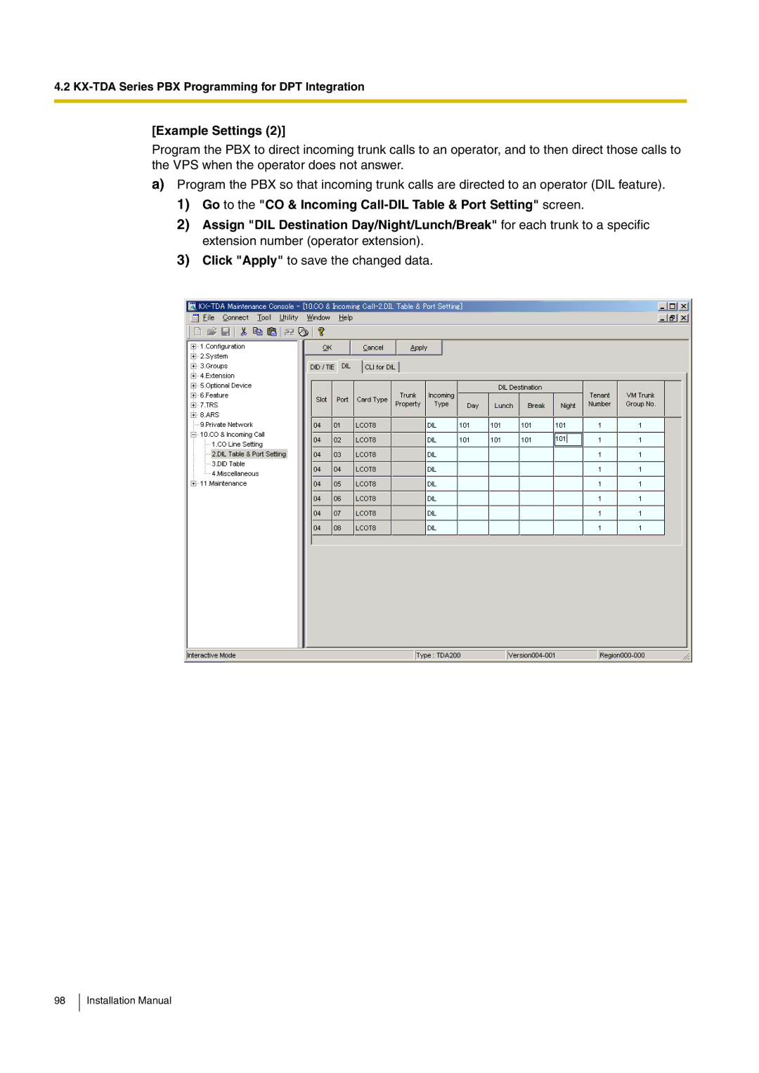 Panasonic KX-TVM50 installation manual Example Settings 