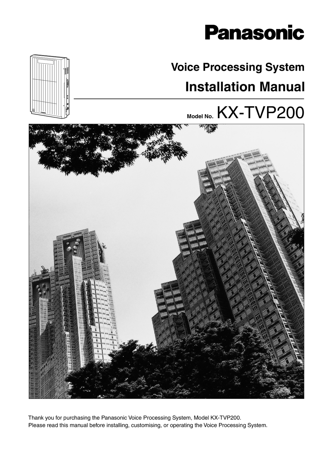 Panasonic installation manual Installation Manual, Model No. KX-TVP200 