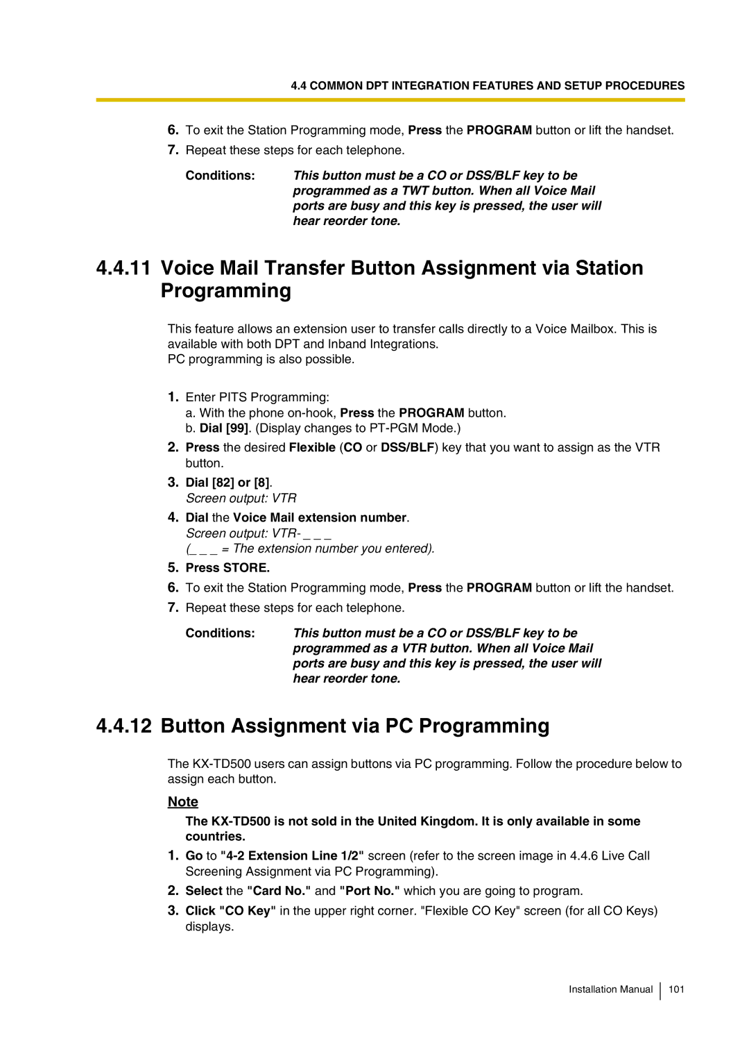 Panasonic KX-TVP200 installation manual Button Assignment via PC Programming 