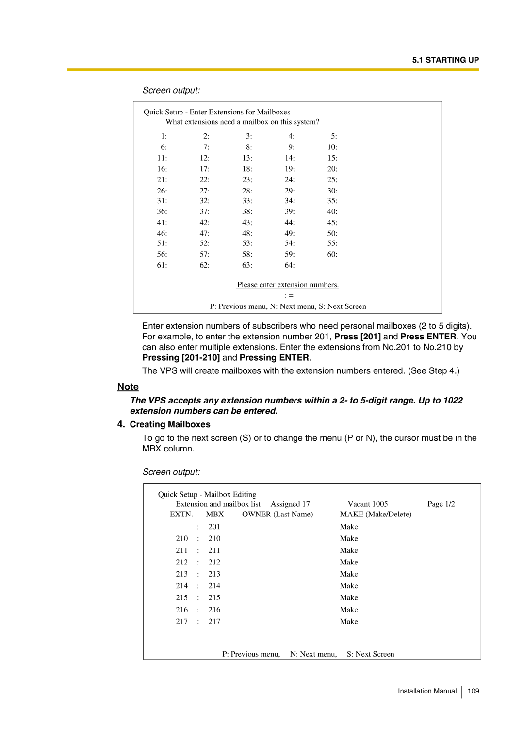 Panasonic KX-TVP200 installation manual Creating Mailboxes 