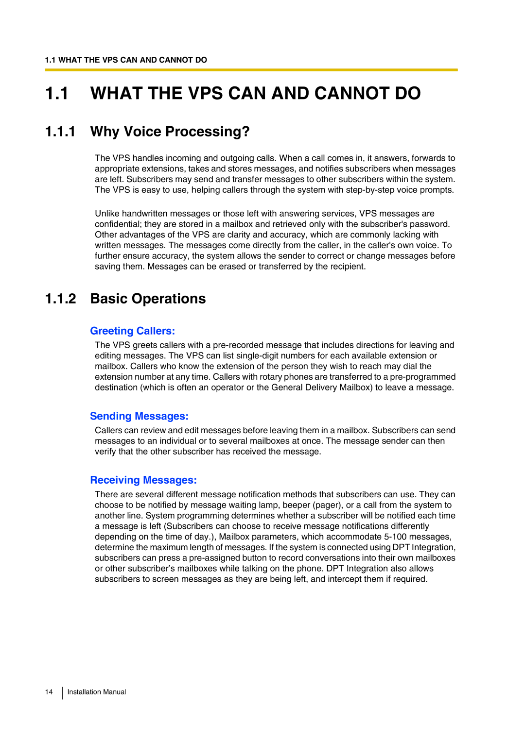 Panasonic KX-TVP200 installation manual What the VPS can and Cannot do, Why Voice Processing?, Basic Operations 