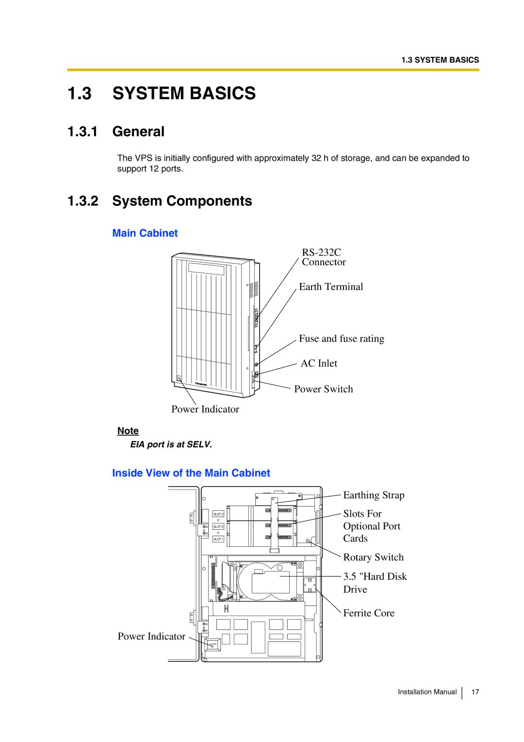 Panasonic KX-TVP200 installation manual System Basics, General, System Components, Inside View of the Main Cabinet 