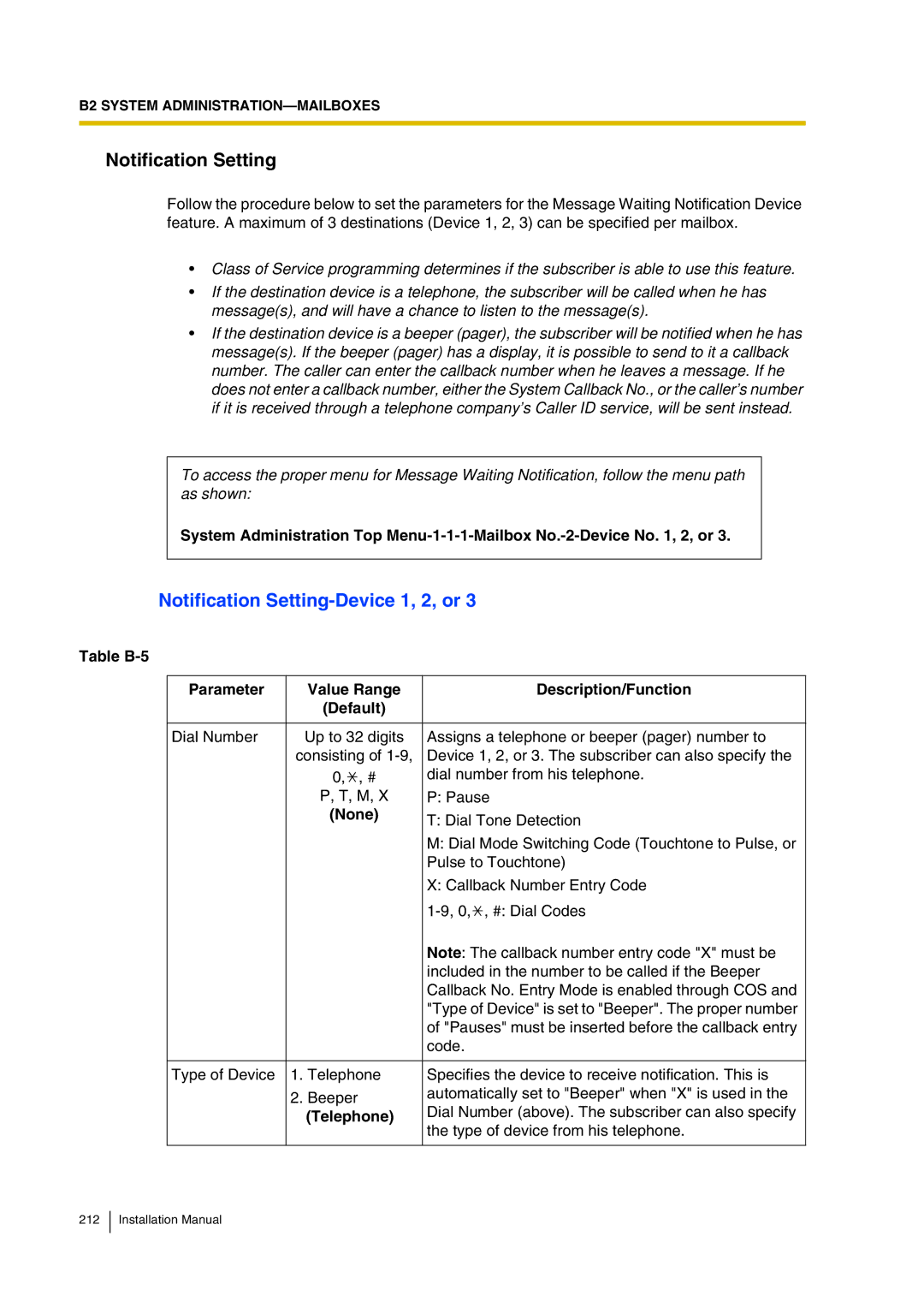 Panasonic KX-TVP200 installation manual Notification Setting-Device 1, 2, or 