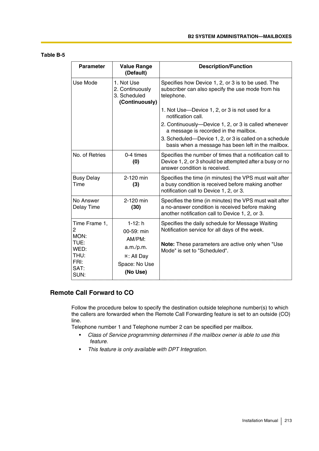 Panasonic KX-TVP200 installation manual Remote Call Forward to CO, Continuously 