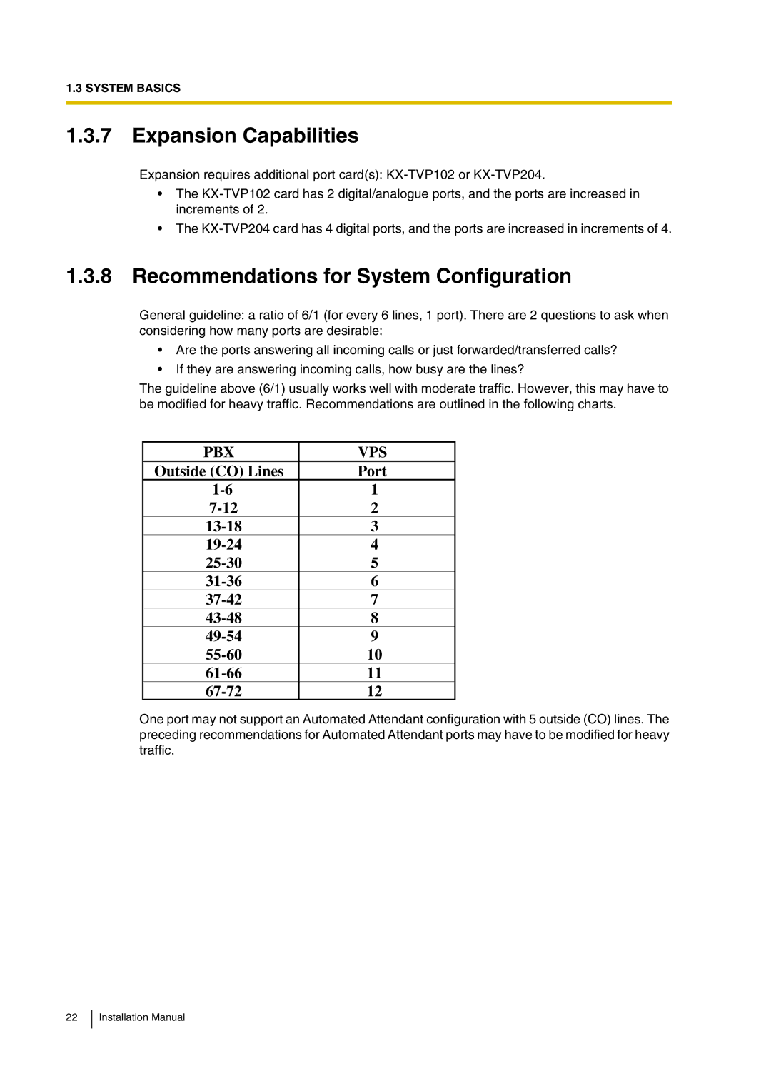 Panasonic KX-TVP200 installation manual Expansion Capabilities, Recommendations for System Configuration 