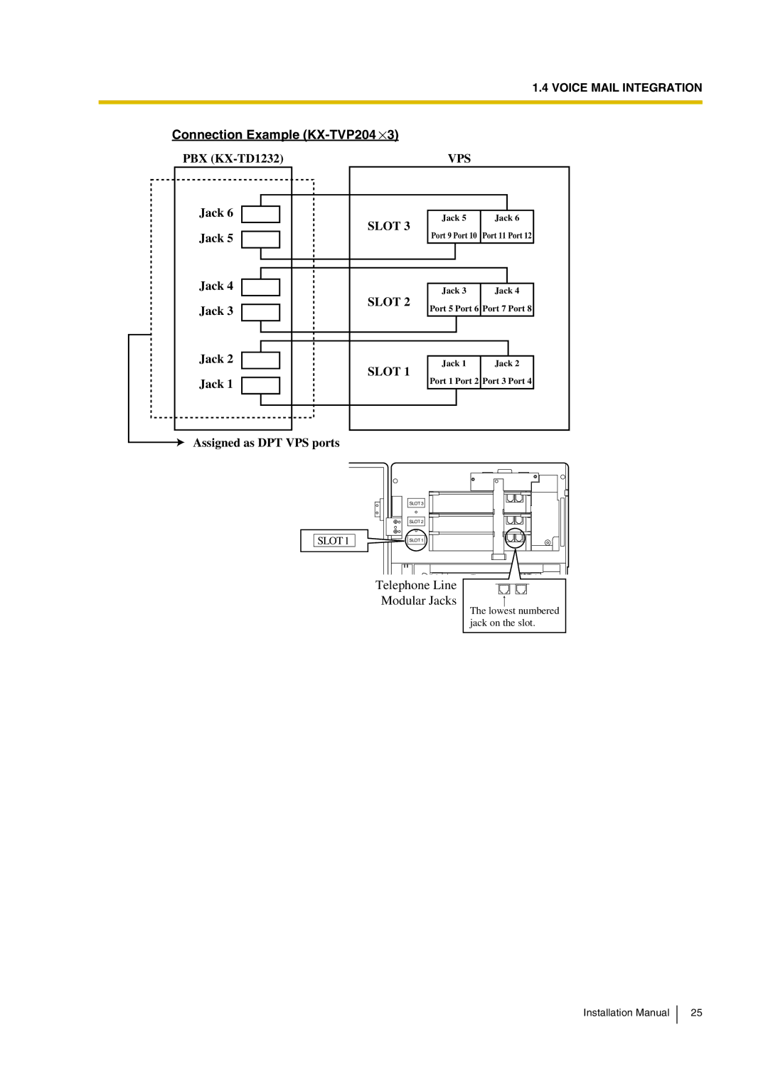 Panasonic KX-TVP200 installation manual Connection Example KX-TVP204, Assigned as DPT VPS ports 